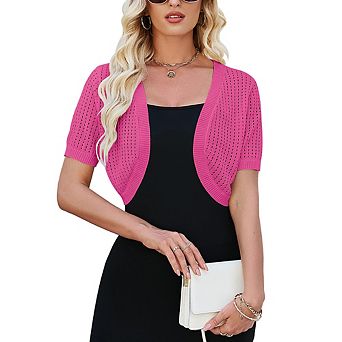 Women's Knit Cardigan Short Sleeve Cropped Sweater Shrug for Dress
