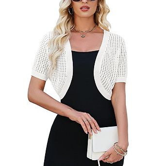Women's Knit Cardigan Short Sleeve Cropped Sweater Shrug for Dress