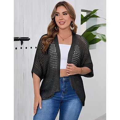 Plus Size Cardigan for Women Half Sleeve Lightweight Knitted Cover up