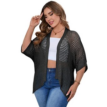 Plus Size Cardigan for Women Half Sleeve Lightweight Knitted Cover up