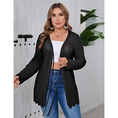 Women's Plus Size Tie Front Cardigan Lightweight Sweater