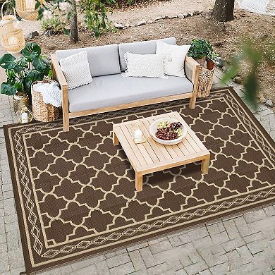 Moroccan Diamond Border Area Rug Washable Reversible Pet Friendly Mat for Balcony Picnic