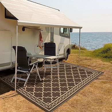 Moroccan Diamond Border Area Rug Washable Reversible Pet Friendly Mat for Balcony Picnic