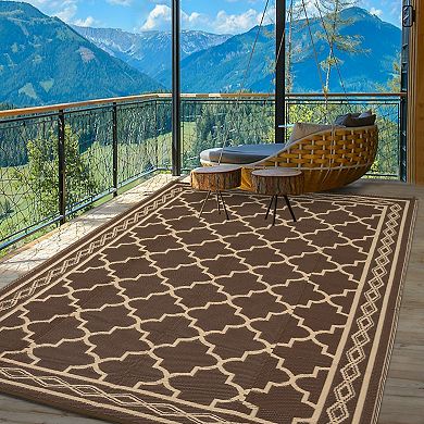 Moroccan Diamond Border Area Rug Washable Reversible Pet Friendly Mat for Balcony Picnic