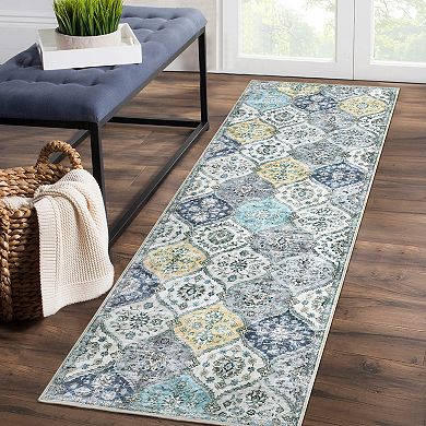 Retro Abstract Area Rug Machine Washable Non Shedding Stain Resistant Low Pile Carpet for Bathroom