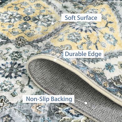 Retro Abstract Area Rug Machine Washable Non Shedding Stain Resistant Low Pile Carpet for Bathroom