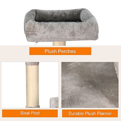 GOOPAWS 58-in Faux Fur Cat Tree & Condo, Light Grey