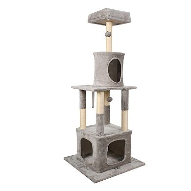 GOOPAWS 58-in Faux Fur Cat Tree & Condo, Light Grey