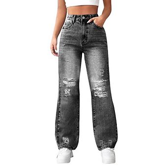 Women's Trendy Ripped Jeans Effortless Chic Wide Leg Denim Versatile Loose Casual Pants