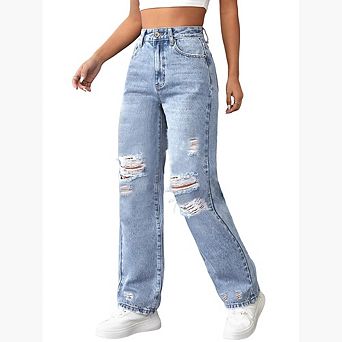 Women's Trendy Ripped Jeans Effortless Chic Wide Leg Denim Versatile Loose Casual Pants