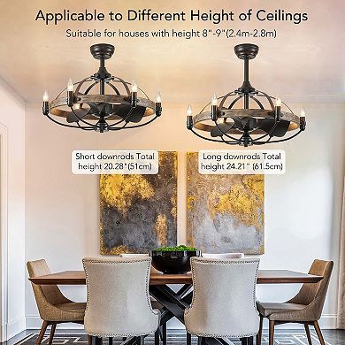 Moooni 27'' Farmhouse & Vintage Ceiling Fan with Light Remote Control, Rustic Chandelier Fan