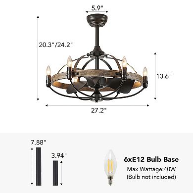 Moooni 27'' Farmhouse & Vintage Ceiling Fan with Light Remote Control, Rustic Chandelier Fan