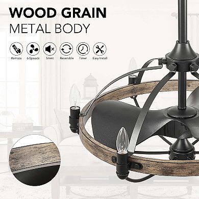 Moooni 27'' Farmhouse & Vintage Ceiling Fan with Light Remote Control, Rustic Chandelier Fan