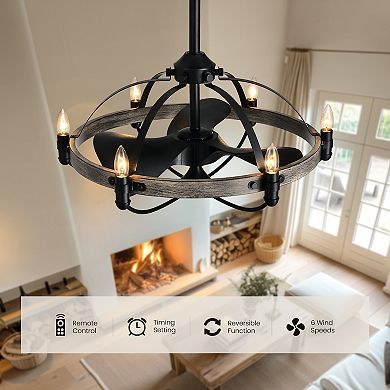 Moooni 27'' Farmhouse & Vintage Ceiling Fan with Light Remote Control, Rustic Chandelier Fan