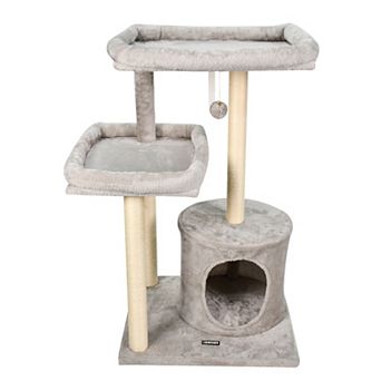 GOOPAWS 41 in Faux Fur Top Perch Cat Tree & Condo, Light Grey