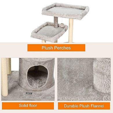 GOOPAWS 41-in Faux Fur Top Perch Cat Tree & Condo, Light Grey