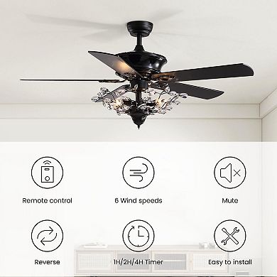 Moooni 50" Modern Crystal Fandelier Reversible Ceiling Fan with Remote for Bedroom No Bulbs