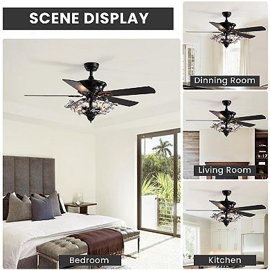 Moooni 50" Modern Crystal Fandelier Reversible Ceiling Fan with Remote for Bedroom No Bulbs