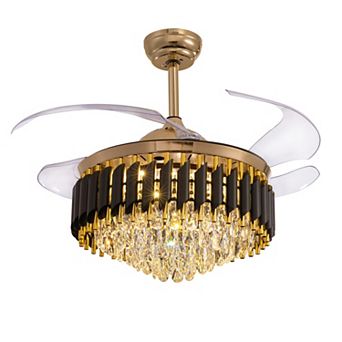 Moooni 48'' Crystal Ceiling Fan With Light Black&Gold with Remote/APP