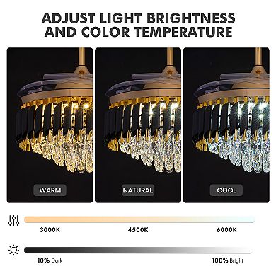 Moooni 48'' Crystal Ceiling Fan With Light Black&Gold with Remote/APP