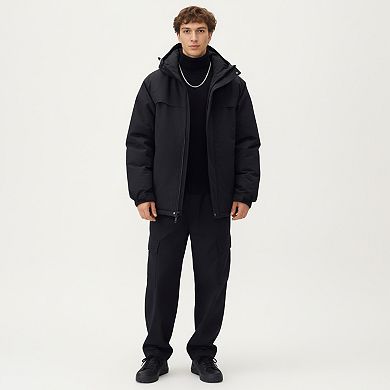 Men's Hooded Zip Front Jacket with Long Sleeves and Clean Panel Construction