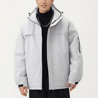 Men's Hooded Zip Front Jacket with Long Sleeves and Clean Panel Construction