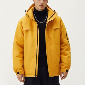 Men's Hooded Zip Front Jacket with Long Sleeves and Clean Panel Construction