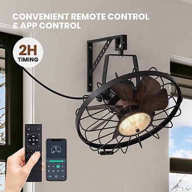 Moooni 20" Industrial Wall Mount Ceiling Fans with Lights Outdoor Fandelier with Remote Control