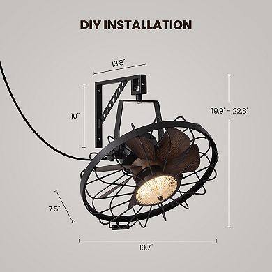 Moooni 20" Industrial Wall Mount Ceiling Fans with Lights Outdoor Fandelier with Remote Control