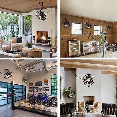 Moooni 20" Industrial Wall Mount Ceiling Fans with Lights Outdoor Fandelier with Remote Control