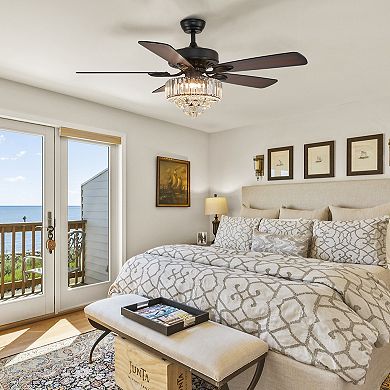 Moooni 52" Indoor Black Crystal 5-Blades Standard Downrod Mount Dimmable Ceiling Fan with Remote