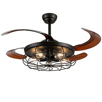 Moooni 48" Industrial Black Ceiling Fan with Light Retractable Fandelier with Remote Control No Bulb