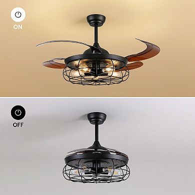 Moooni 48" Industrial Black Ceiling Fan with Light Retractable Fandelier with Remote Control No Bulb