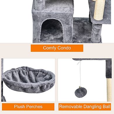 GOOPAWS Multi-Level 65-in Faux Fur Cat Tree & Condo, Dark Grey