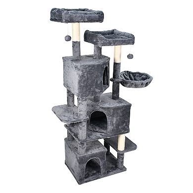 GOOPAWS Multi-Level 65-in Faux Fur Cat Tree & Condo, Dark Grey