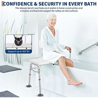 Tub Transfer Bench,Shower Chair for Bathtub W/Backrest&Padded Armrest,Height Adjustable Shower Bench
