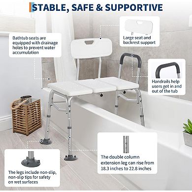 Tub Transfer Bench,Shower Chair for Bathtub W/Backrest&Padded Armrest,Height Adjustable Shower Bench