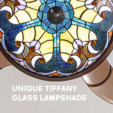 Moooni 36" Indoor Tiffany Stained Glass Retractable Ceiling Fan Vintage Fandelier with Remote/APP