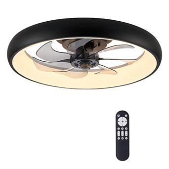 Moooni 20" Smart Indoor Modern Black Round Low Profile Dimmable Ceiling Fan with Remote for Bedroom