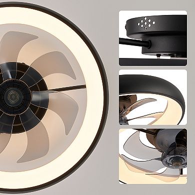 Moooni 20" Smart Indoor Modern Black Round Low Profile Dimmable Ceiling Fan with Remote for Bedroom