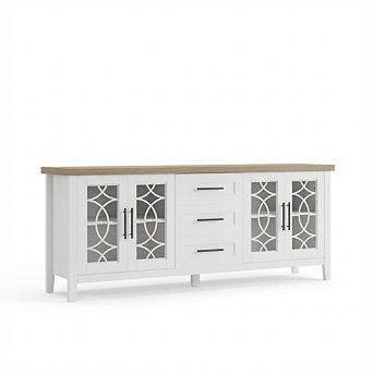 Farmhouse TV Stand for 70 Inch TV, Mid Century Entertainment Center with Drawer & Storage Doors