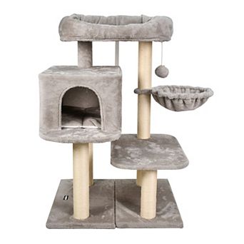 GOOPAWS 43 in Faux Fur Top Perch Cat Tree & Condo, Light Grey