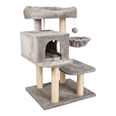 GOOPAWS 43-in Faux Fur Top Perch Cat Tree & Condo, Light Grey