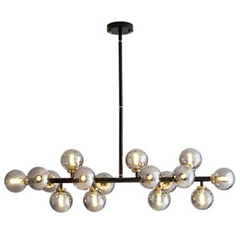 Moooni Modern 16 Lights Gray Glass Globe Chandelier for Dining Room Kitchen Island with No Bulbs