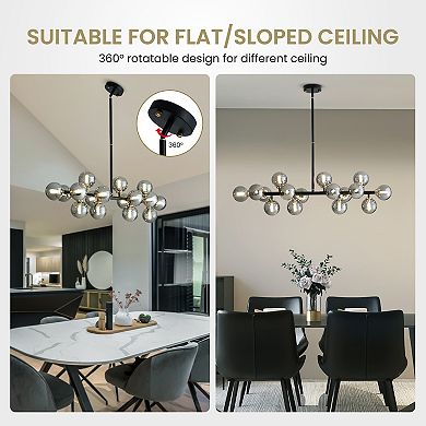 Moooni Modern 16 Lights Gray Glass Globe Chandelier for Dining Room Kitchen Island with No Bulbs