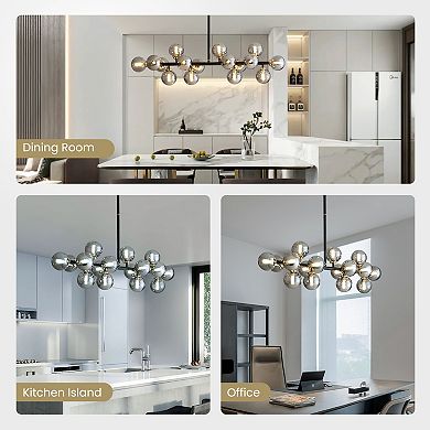 Moooni Modern 16 Lights Gray Glass Globe Chandelier for Dining Room Kitchen Island with No Bulbs