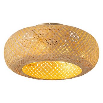 Moooni 20" Bobo Rattan Flush Mount Ceiling Fan with Lights&Remote Round Bohemian Fandelier No Bulbs