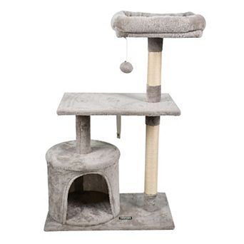 GOOPAWS 38 in Faux Fur Top Perch Cat Tree & Condo, Light Grey
