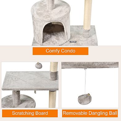 GOOPAWS 38-in Faux Fur Top Perch Cat Tree & Condo, Light Grey