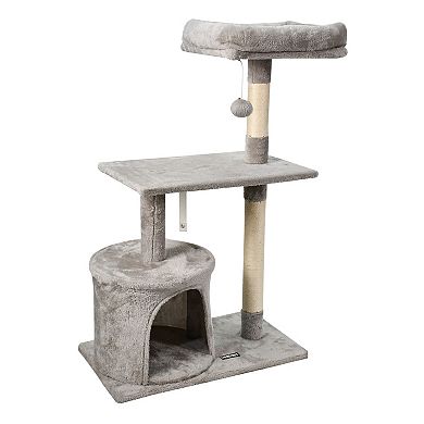 GOOPAWS 38-in Faux Fur Top Perch Cat Tree & Condo, Light Grey